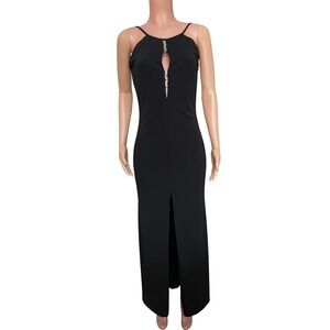 Vintage 1001 Nights Black Rhinestone Cutout‎ Gown Size 8 Made in USA Y2K Glam